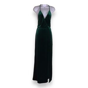 XS TOBI GREEN VELOUR GOWN FORMAL SLEEVELESS EVENT STRETCH